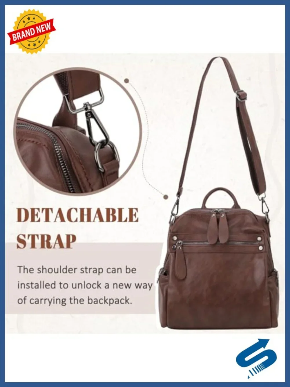 Small Faux Leather Backpack Purse for Women, Convertible Shoulder Bag, Fits